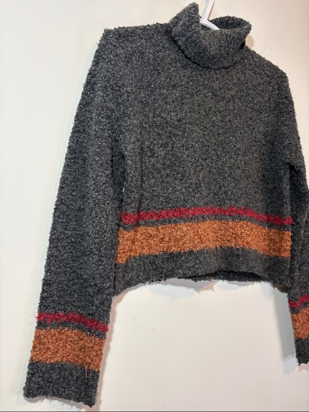 Vintage Moda International Wool Blend Charcoal Sunset Stripe Crop Turtleneck